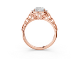Rose gold Cushion Halo Diamond Engagement Ring with Intricate Filigree Band and Four-Prong Setting_40