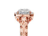 Rose gold Cushion Halo Diamond Engagement Ring with Intricate Filigree Band and Four-Prong Setting_42