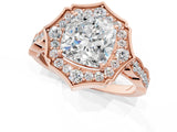 Rose gold Cushion Halo Diamond Engagement Ring with Milgrain Band and Four-Prong Setting_55