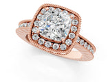 Rose gold Cushion Halo Diamond Engagement Ring with Milgrain Pave Band and Four-Prong Setting_94