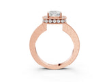 Rose gold Cushion Halo Diamond Engagement Ring with Milgrain Pave Band and Four-Prong Setting_96