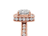 Rose gold Cushion Halo Diamond Engagement Ring with Milgrain Pave Band and Four-Prong Setting_98