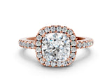 Rose gold Cushion Halo Diamond Engagement Ring with Pavé Band and Four-Prong Setting_39