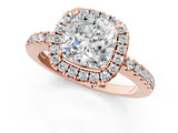 Rose gold Cushion Halo Diamond Engagement Ring with Pavé Band and Four-Prong Setting_40