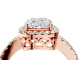 Rose gold Cushion Halo Diamond Engagement Ring with Pavé Band and Four-Prong Setting_43