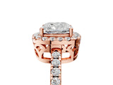 Rose gold Cushion Halo Diamond Engagement Ring with Pavé Band and Four-Prong Setting_44
