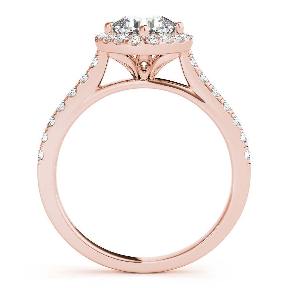 Rose gold Cushion Halo Diamond Engagement Ring with Pave Band and Four-Prong Setting 2