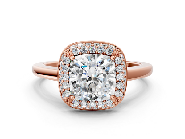 Rose gold Cushion Halo Diamond Engagement Ring with Solitaire Band and Four-Prong Setting