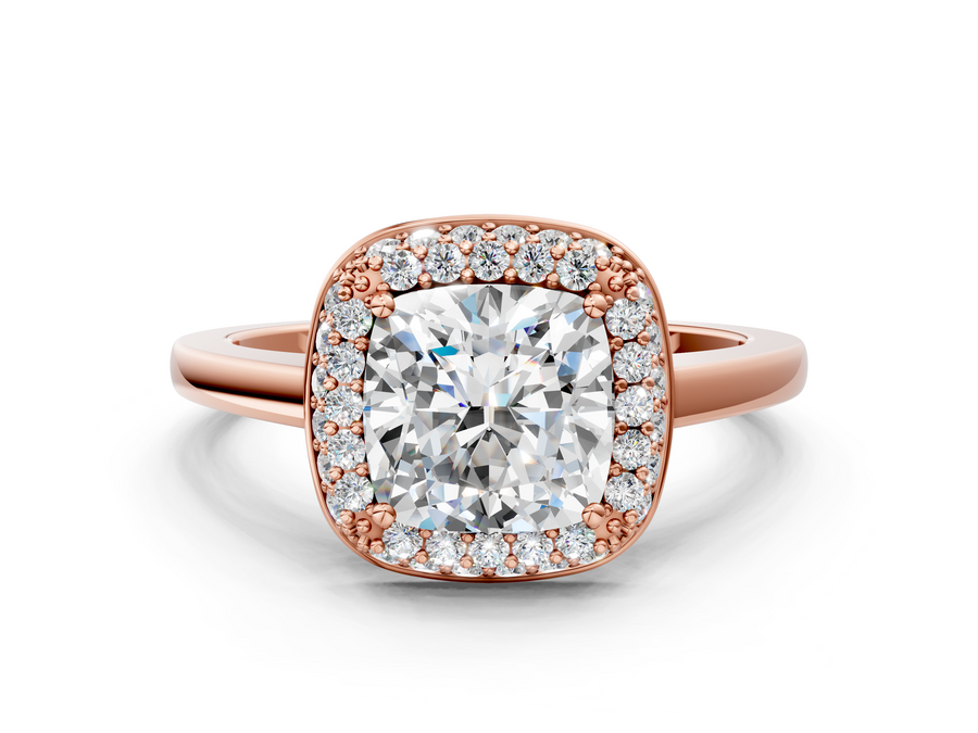 Rose gold Cushion Halo Diamond Engagement Ring with Solitaire Band and Four-Prong Setting