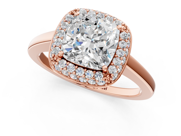 Rose gold Cushion Halo Diamond Engagement Ring with Solitaire Band and Four-Prong Setting