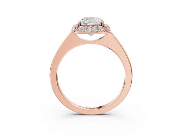 Rose gold Cushion Halo Diamond Engagement Ring with Solitaire Band and Four-Prong Setting