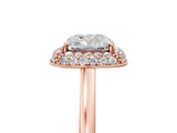 Rose gold Cushion Halo Diamond Engagement Ring with Solitaire Band and Four-Prong Setting_25
