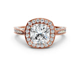 Rose gold Cushion Halo Diamond Engagement Ring with Split Shank Band and Four-Prong Setting_6