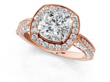 Rose gold Cushion Halo Diamond Engagement Ring with Split Shank Band and Four-Prong Setting_7