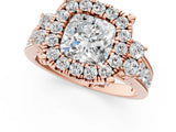 Rose gold Cushion Halo Diamond Engagement Ring with Split Shank and Four-Prong Setting 1
