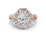 Rose gold Cushion Halo Diamond Engagement Ring with Split Shank and Prong Setting_65