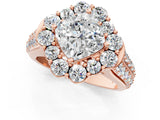 Rose gold Cushion Halo Diamond Engagement Ring with Split Shank and Prong Setting_66