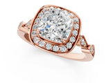 Rose gold Cushion Halo Diamond Engagement Ring with Twisted Band and Four-Prong Setting 1