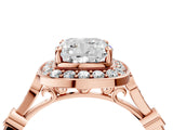 Rose gold Cushion Halo Diamond Engagement Ring with Twisted Band and Four-Prong Setting 4