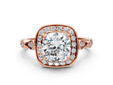 Rose gold Cushion Halo Diamond Engagement Ring with Twisted Band and Four-Prong Setting