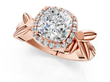 Rose gold Cushion Halo Diamond Floral Band with Four-Prong Setting_77