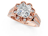Rose gold Cushion Halo Diamond Floral Split Shank Engagement Ring 1