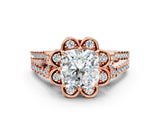 Rose gold Cushion Halo Diamond Floral Split Shank Engagement Ring