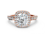 Rose gold Cushion Halo Diamond Pavé Band Ring with Prong Setting_20