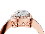 Rose gold Cushion Halo Diamond Pavé Band Ring with Prong Setting_24