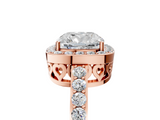 Rose gold Cushion Halo Diamond Pavé Band Ring with Prong Setting_25
