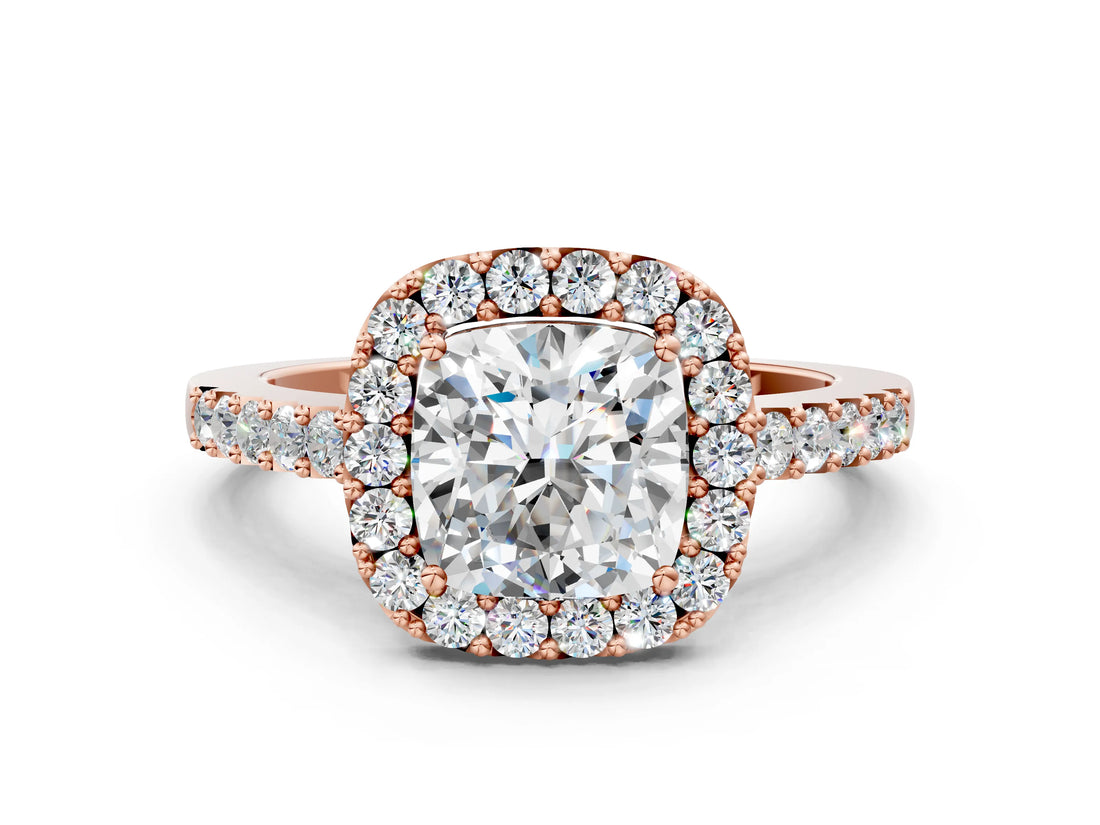 Rose gold Cushion Halo Diamond Pavé Solitaire Ring_51
