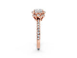 Rose gold Cushion Halo Diamond Pave Band Ring with Four-Prong Setting_29