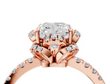 Rose gold Cushion Halo Diamond Pave Band Ring with Four-Prong Setting_31