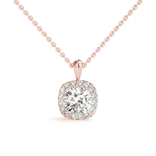 Rose gold Cushion Halo Diamond Pendant with Four-Prong Setting