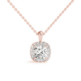 Rose gold Cushion Halo Diamond Pendant with Four-Prong Setting