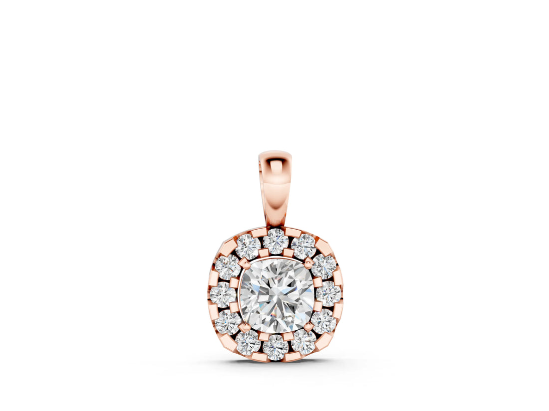 Rose gold Cushion Halo Diamond Pendant with Four-Prong Setting_2
