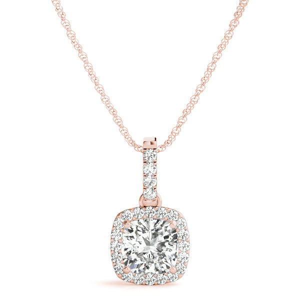 Rose gold Cushion Halo Diamond Pendant with Prong Setting
