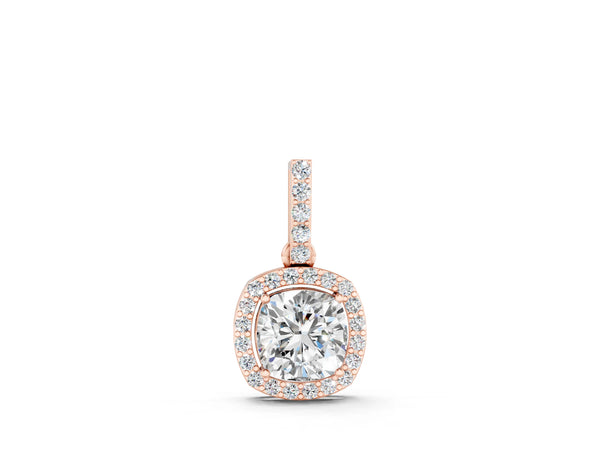 Rose gold Cushion Halo Diamond Pendant with Prong Setting