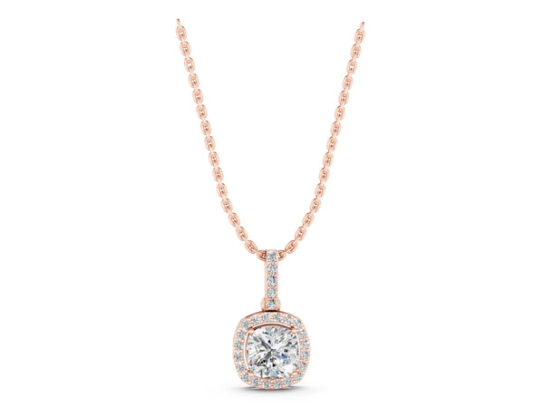 Rose gold Cushion Halo Diamond Pendant with Prong Setting