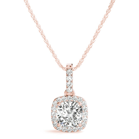 Rose gold Cushion Halo Diamond Pendant with Prong Setting