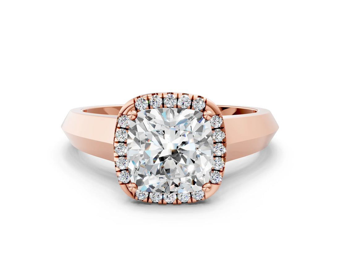 Rose gold Cushion Halo Diamond Ring with Cathedral Band and Four-Prong Setting_61