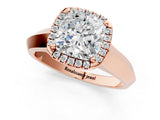Rose gold Cushion Halo Diamond Ring with Cathedral Band and Four-Prong Setting_62