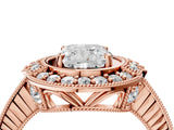 Rose gold Cushion Halo Diamond Ring with Milgrain Bezel and Prong Setting_10