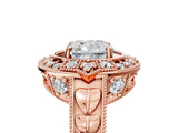 Rose gold Cushion Halo Diamond Ring with Milgrain Bezel and Prong Setting_11