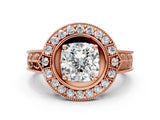 Rose gold Cushion Halo Diamond Ring with Milgrain Bezel and Prong Setting_6