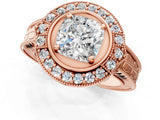 Rose gold Cushion Halo Diamond Ring with Milgrain Bezel and Prong Setting_7