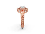 Rose gold Cushion Halo Diamond Ring with Milgrain Bezel and Prong Setting_8