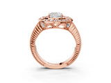 Rose gold Cushion Halo Diamond Ring with Milgrain Bezel and Prong Setting_9
