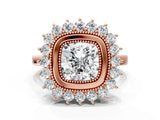 Rose gold Cushion Halo Diamond Ring with Milgrain Edge and Round Prong Setting_26