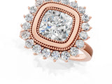 Rose gold Cushion Halo Diamond Ring with Milgrain Edge and Round Prong Setting_27